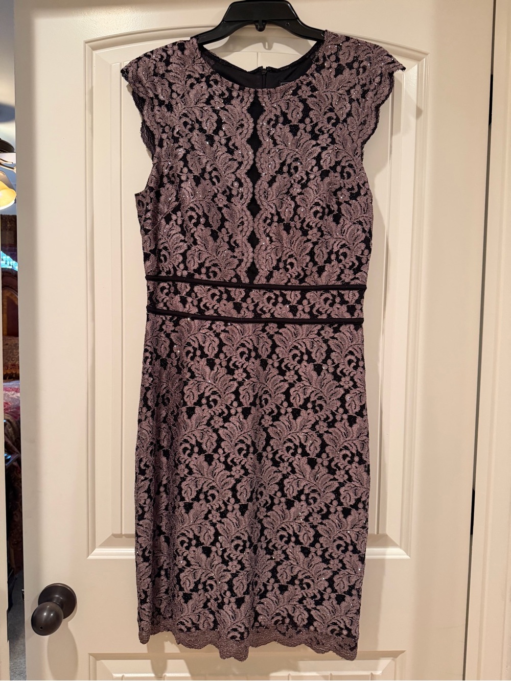 Night Way Collections Tan/Lace Overlay Midi Dress